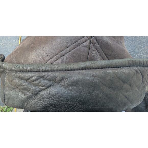 Andrew Marc Addition Mens Leather Jacket XS Brown Quilted Drawstring 90s - Picture 8 of 12